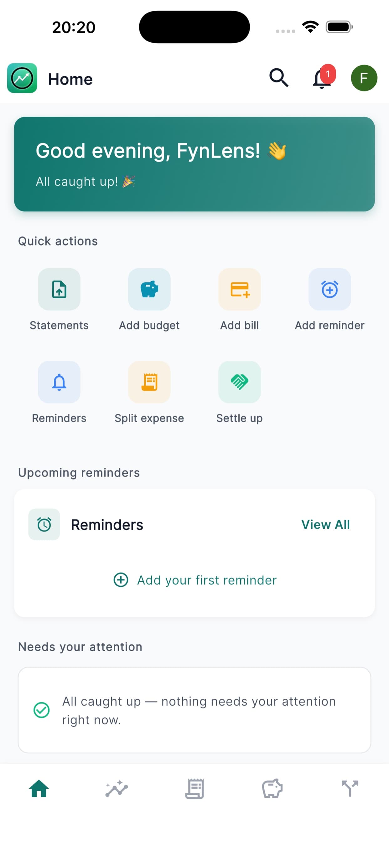 FynLens home dashboard